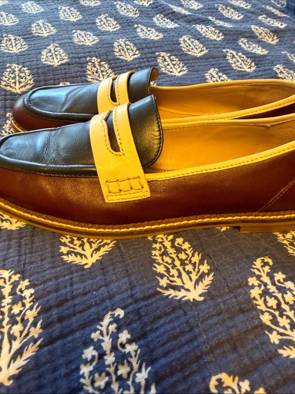 Classic Leather Penny Loafers in Navy, Burgundy & Cream - Picture 3 of 7